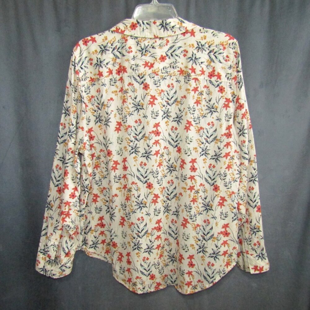 Spartina 449 Cream Floral Linen Blend Button Up Top Blouse Size XL Long Sleeve - Picture 6 of 10